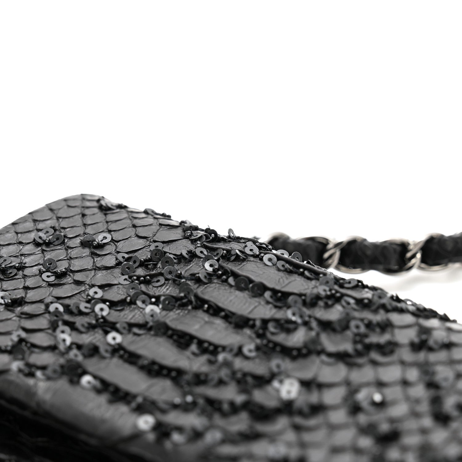 Chanel Metallic Snakeskin Sequin Flap Black 11 of 14