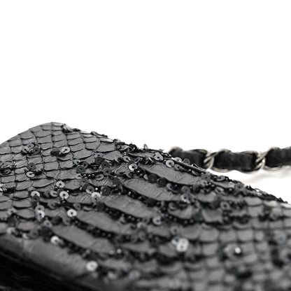 Chanel Metallic Snakeskin Sequin Flap Black 11 of 14