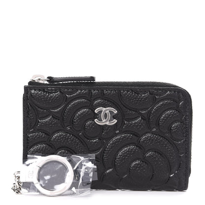Chanel Caviar Camellia Embossed Key Holder Case Black 1 of 8