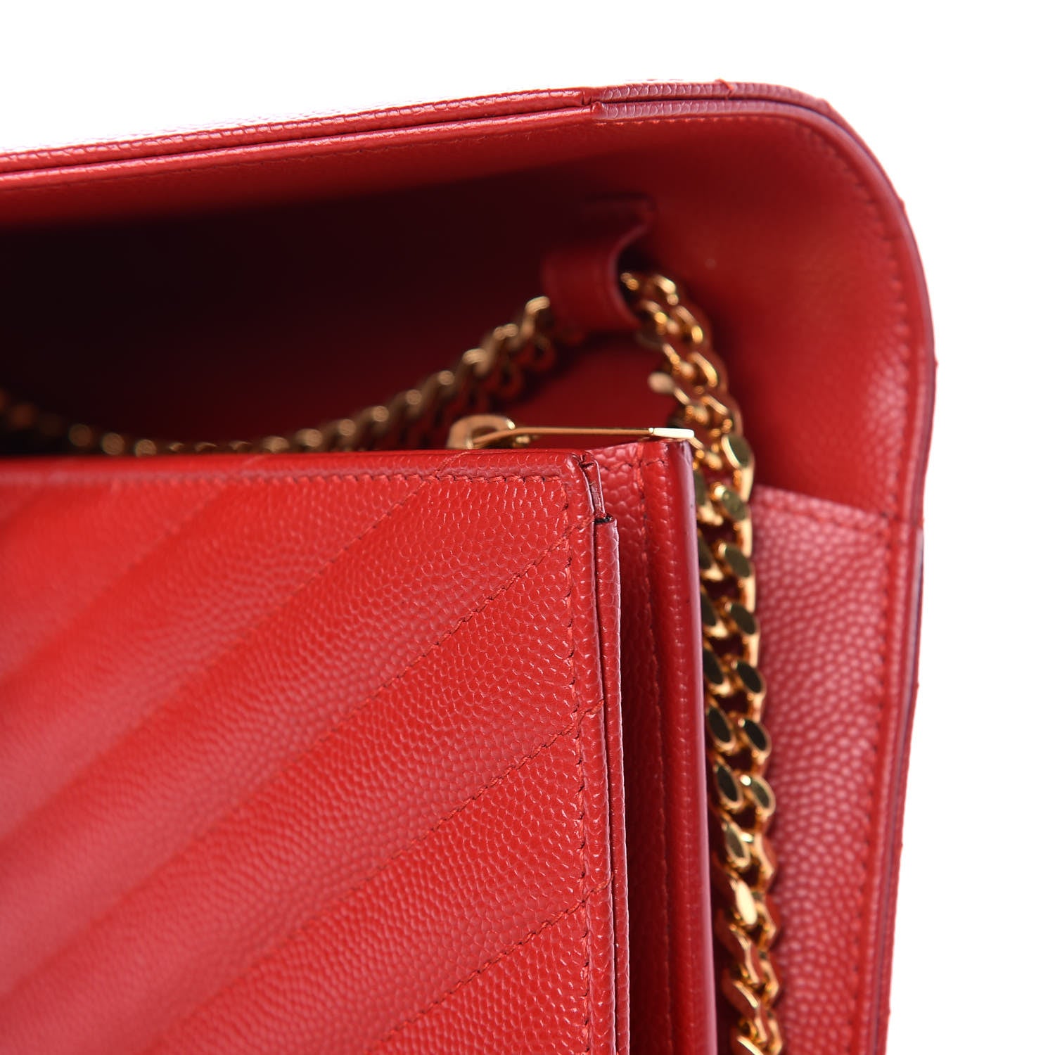 Saint Laurent Grain De Poudre Matelasse Chevron Monogram Chain Wallet New Red 10 of 16