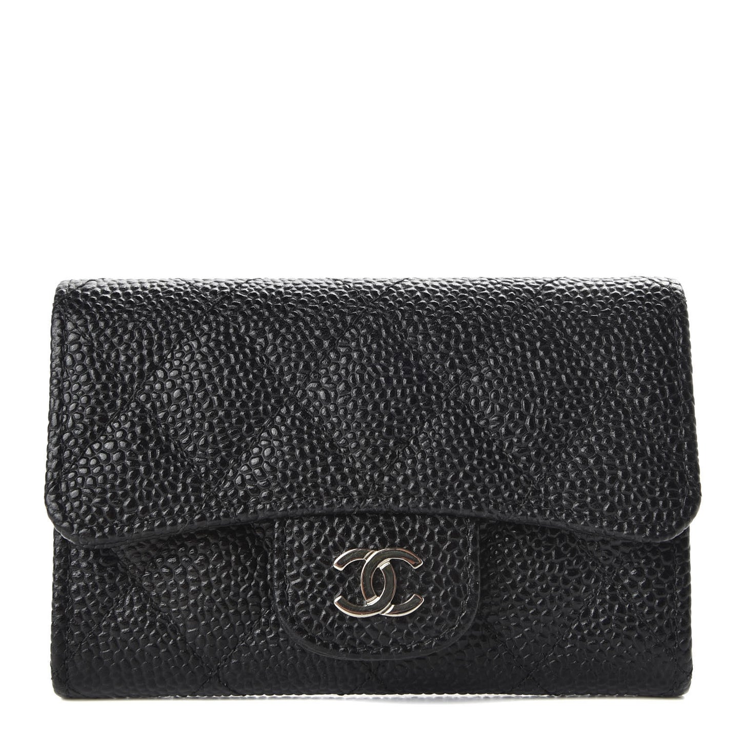 Caviar Quilted Flap Card Holder Black