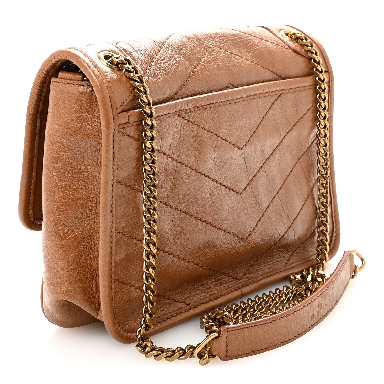 Saint Laurent Crinkled Calfskin Matelasse Monogram Baby Niki Chain Satchel Light Caramel 3 of 9