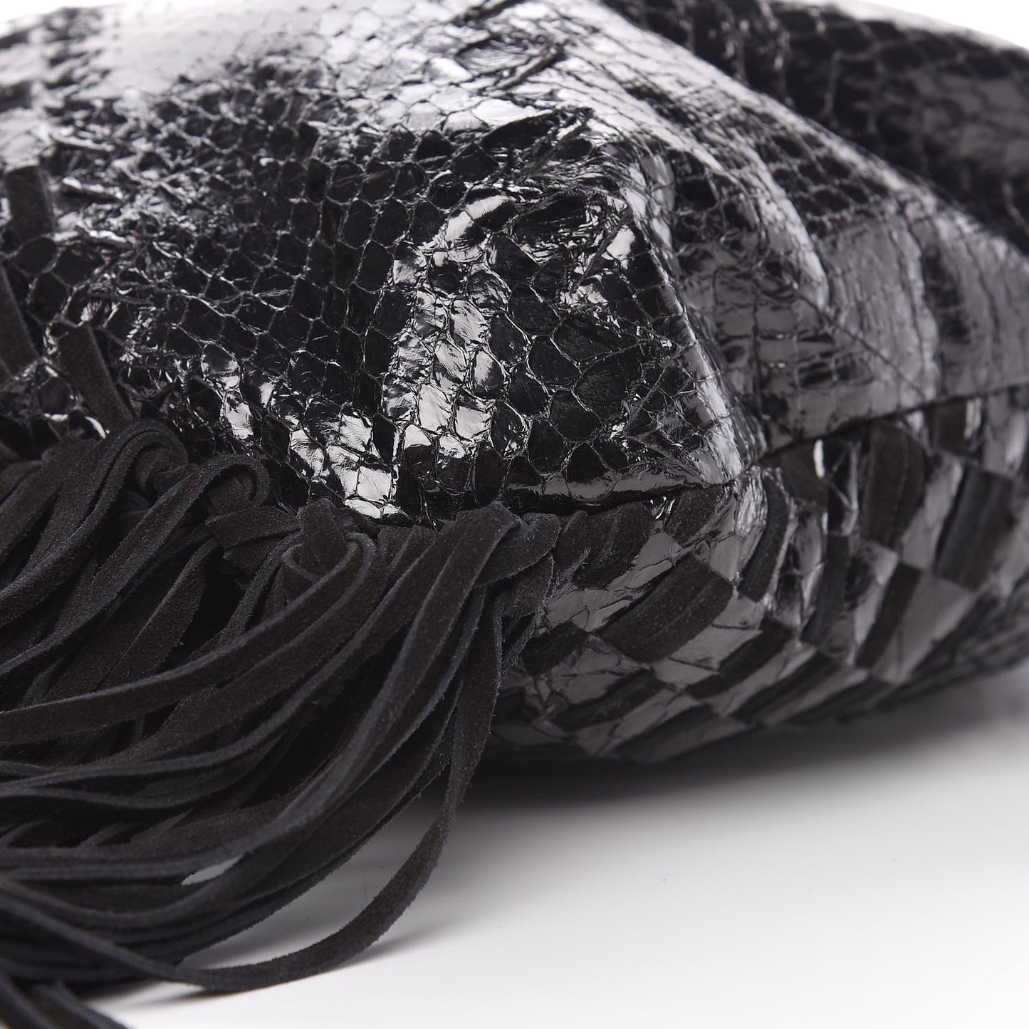 Python Suede Fringe Tatum Shopper Tote Black