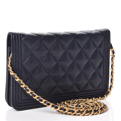 Chanel Caviar Quilted Boy Wallet On Chain WOC Navy 3 of 11