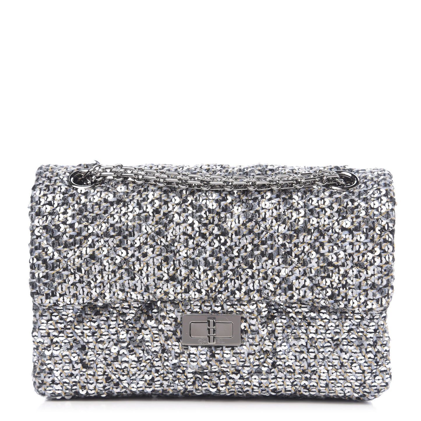 Tweed Quilted 2.55 Reissue Mini Flap Silver Black Gold