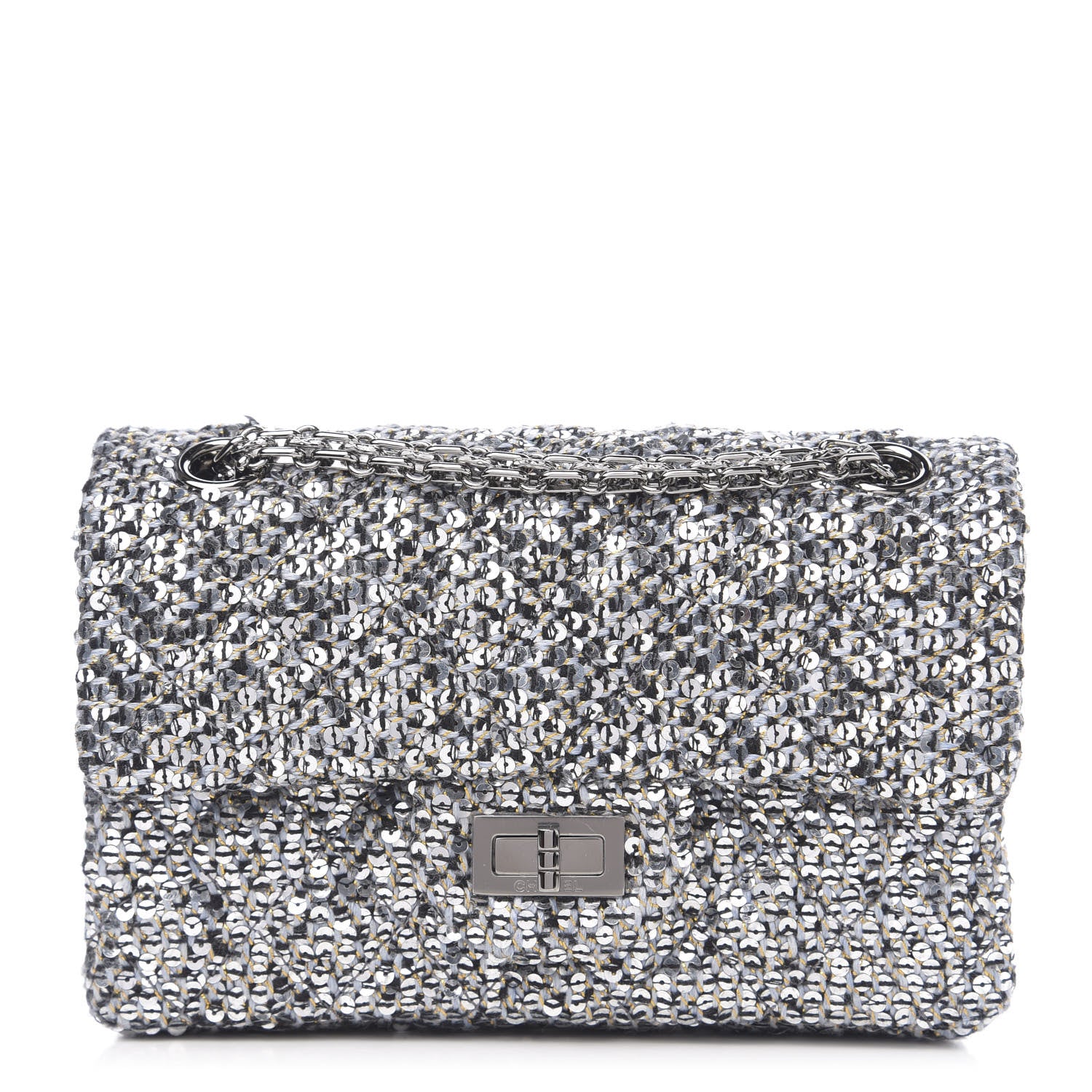 Chanel Tweed Quilted 2.55 Reissue Mini Flap Silver Black Gold 1 of 10