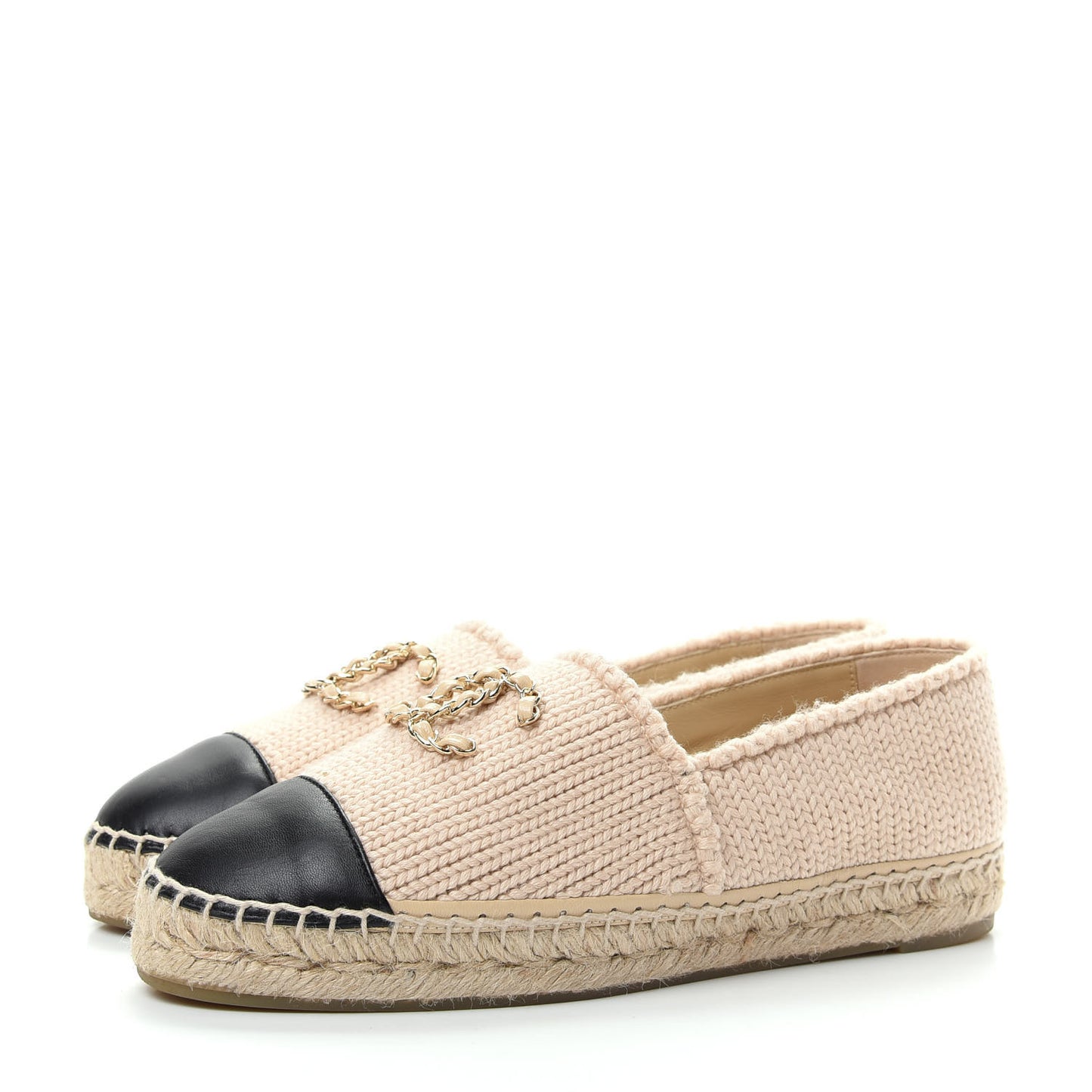 Knitted Wool Lambskin Chain CC Espadrilles 40 Beige