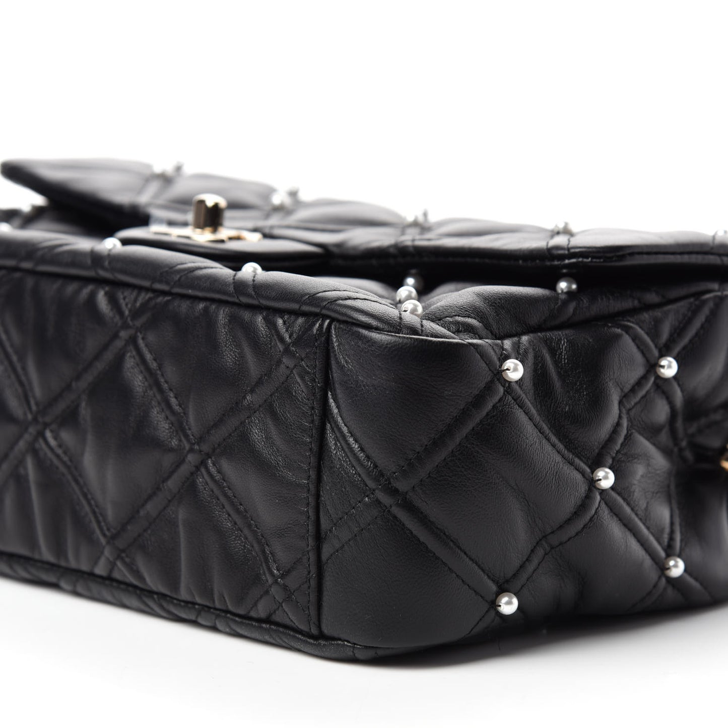 Lambskin Quilted Pearl Studded Flap Black