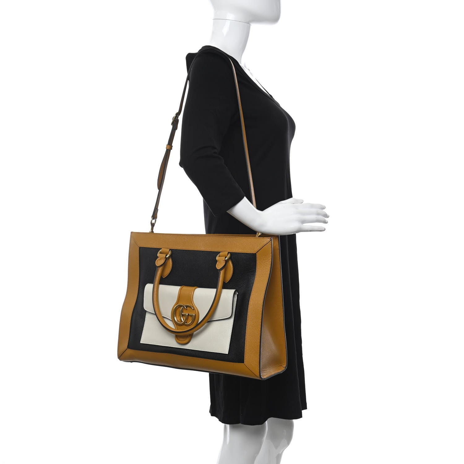 Gucci New Sakai Calfskin Lux Tri-Color Medium Dahlia Shoulder Bag Black Quarz Beige Mystic White 2 of 9