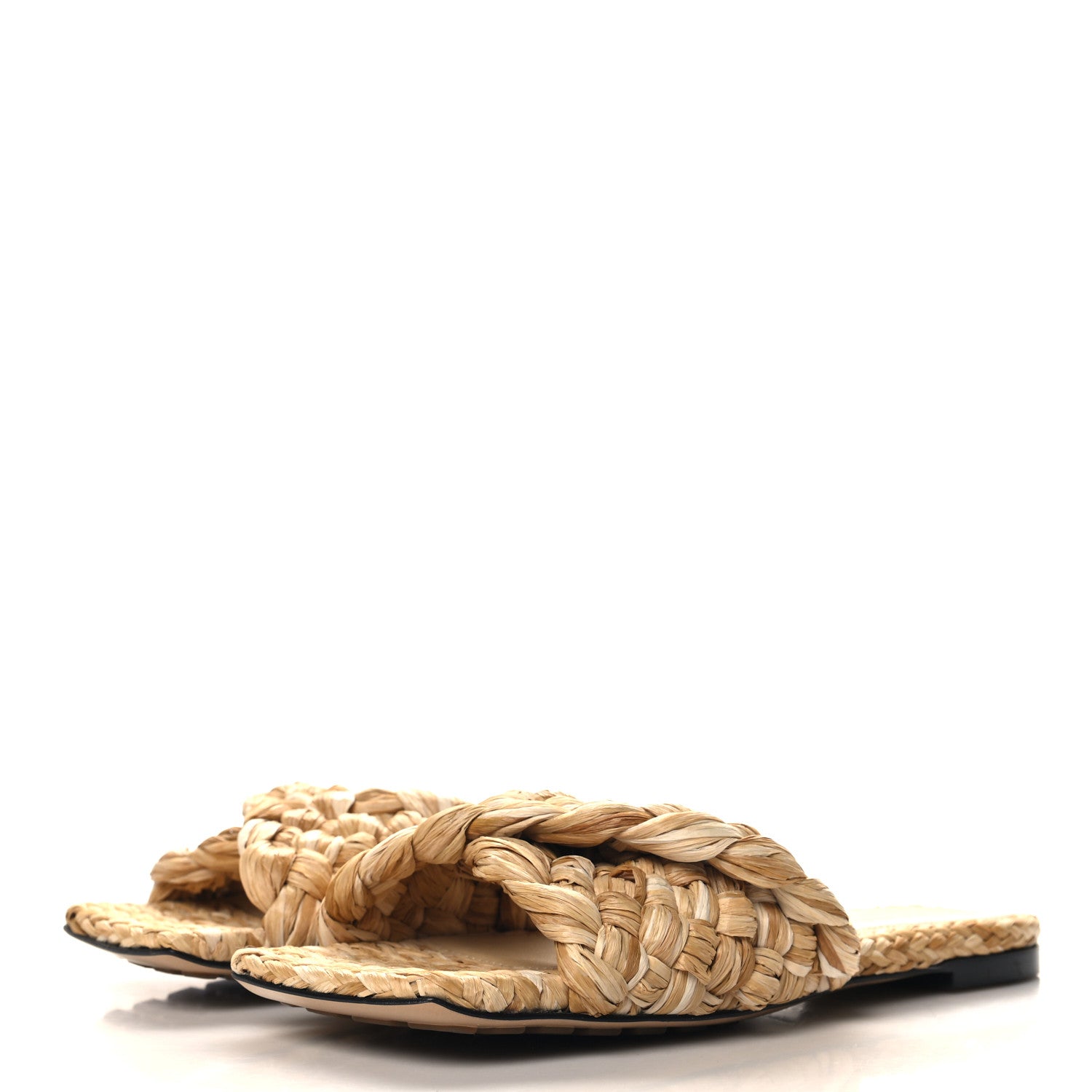 Bottega Veneta Raffia Twisted Intrecciato Stretch Flat Sandals 37.5 Macadamia 4 of 8
