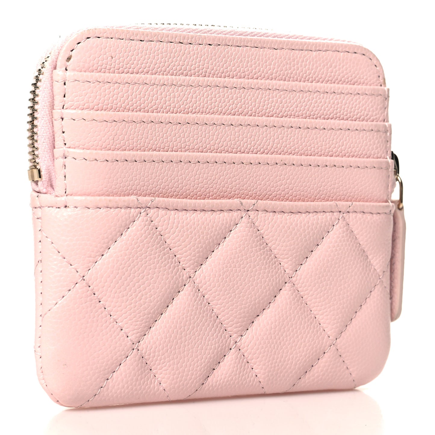 Caviar Quilted Crystal Zip Card Holder Wallet Light Pink