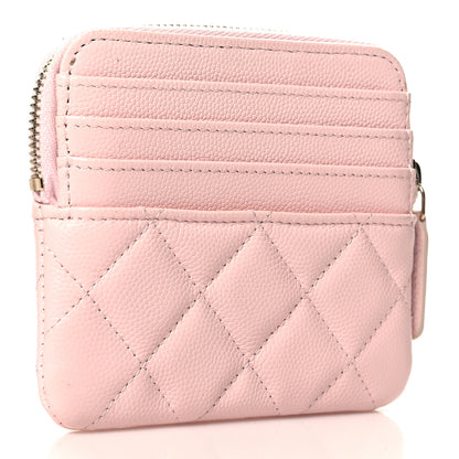 Chanel Caviar Quilted Crystal Zip Card Holder Wallet Light Pink 3 of 7
