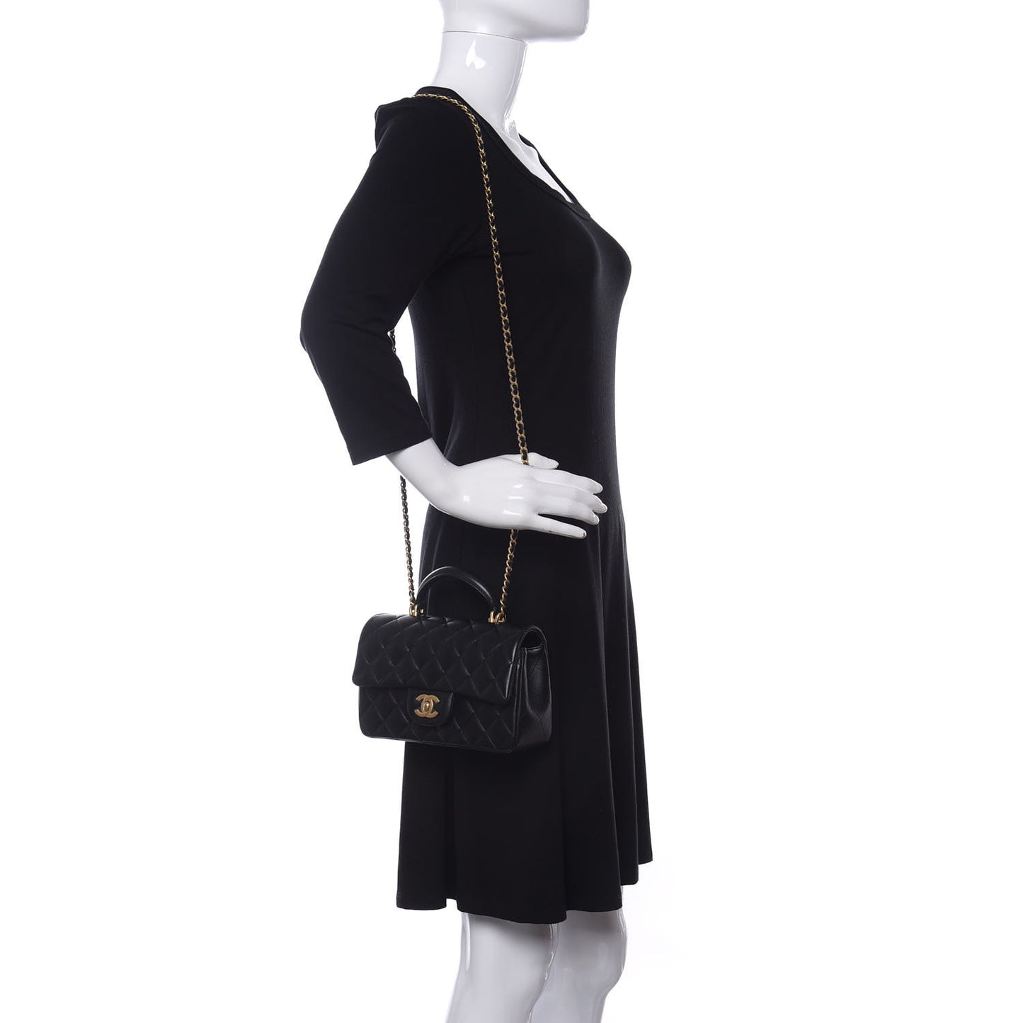 Lambskin Quilted Mini Top Handle Rectangular Flap Black