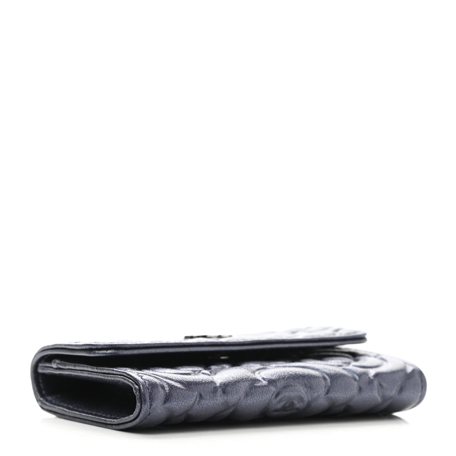 Chanel Goatskin Camellia Embossed Flap Card Holder Wallet Dark Blue 4 of 9