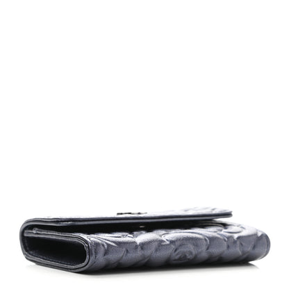 Chanel Goatskin Camellia Embossed Flap Card Holder Wallet Dark Blue 4 of 9