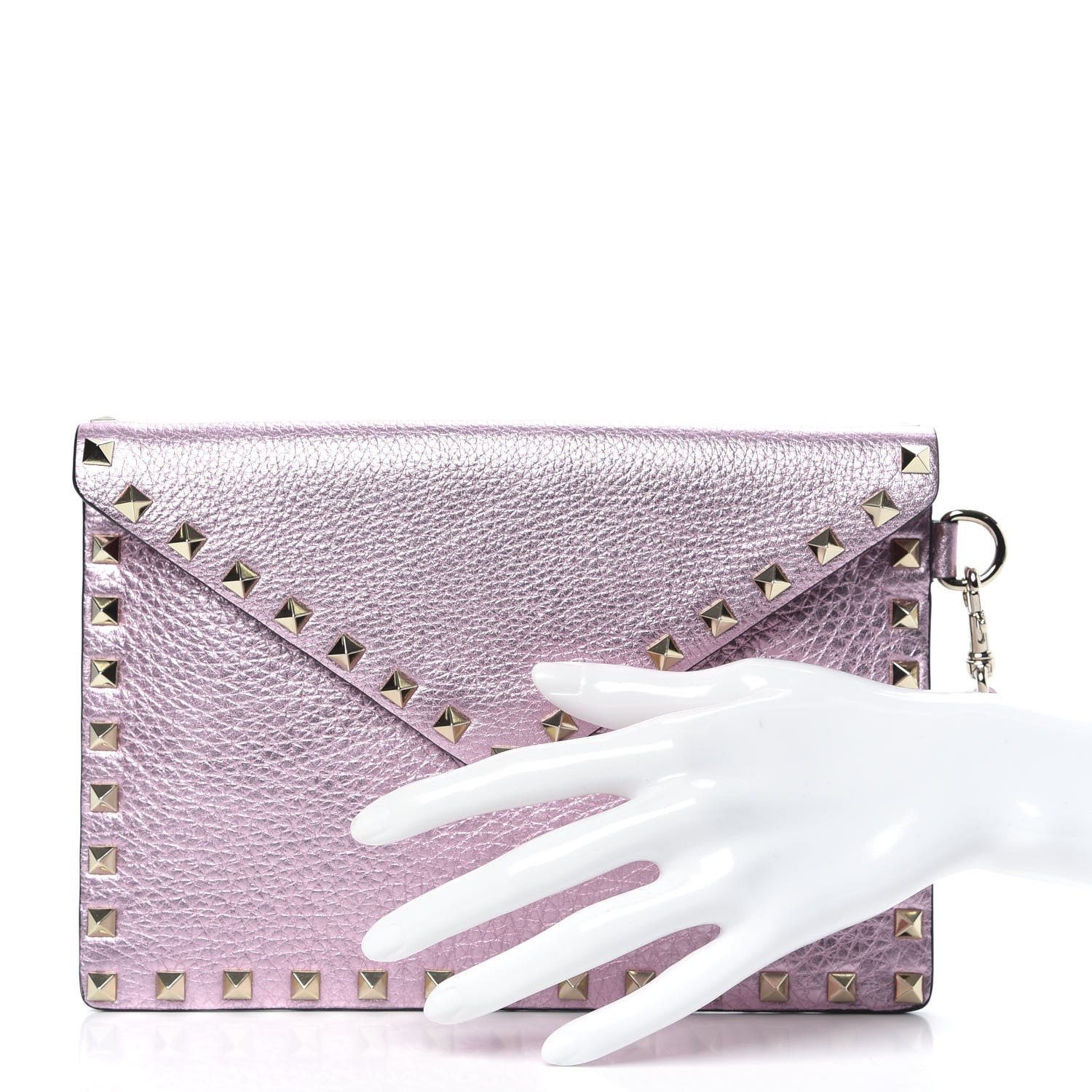 Valentino Garavani Metallic Pebbled Calfskin Medium Rockstud Envelope Flat Wristlet Pouch Giacinto 2 of 8