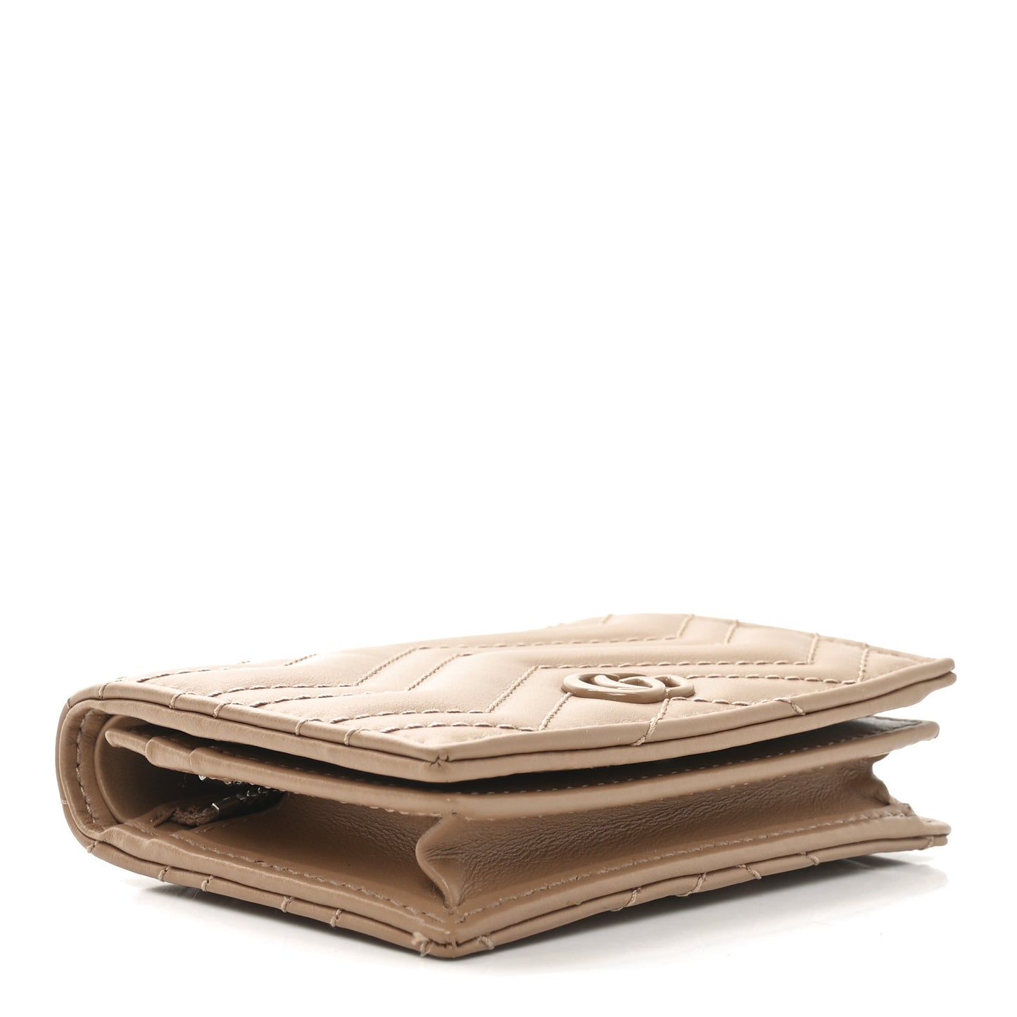 Calfskin Matelasse Monochrome GG Marmont Card Case Wallet Camelia