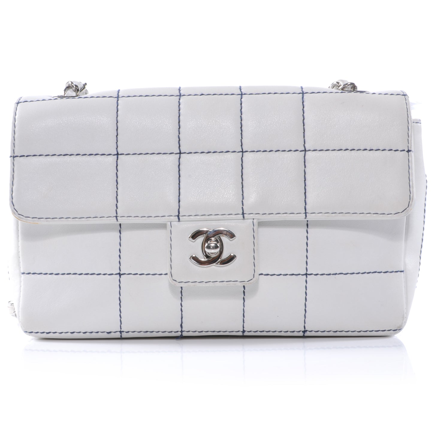 Lambskin Contrast Stitch Medium Flap White