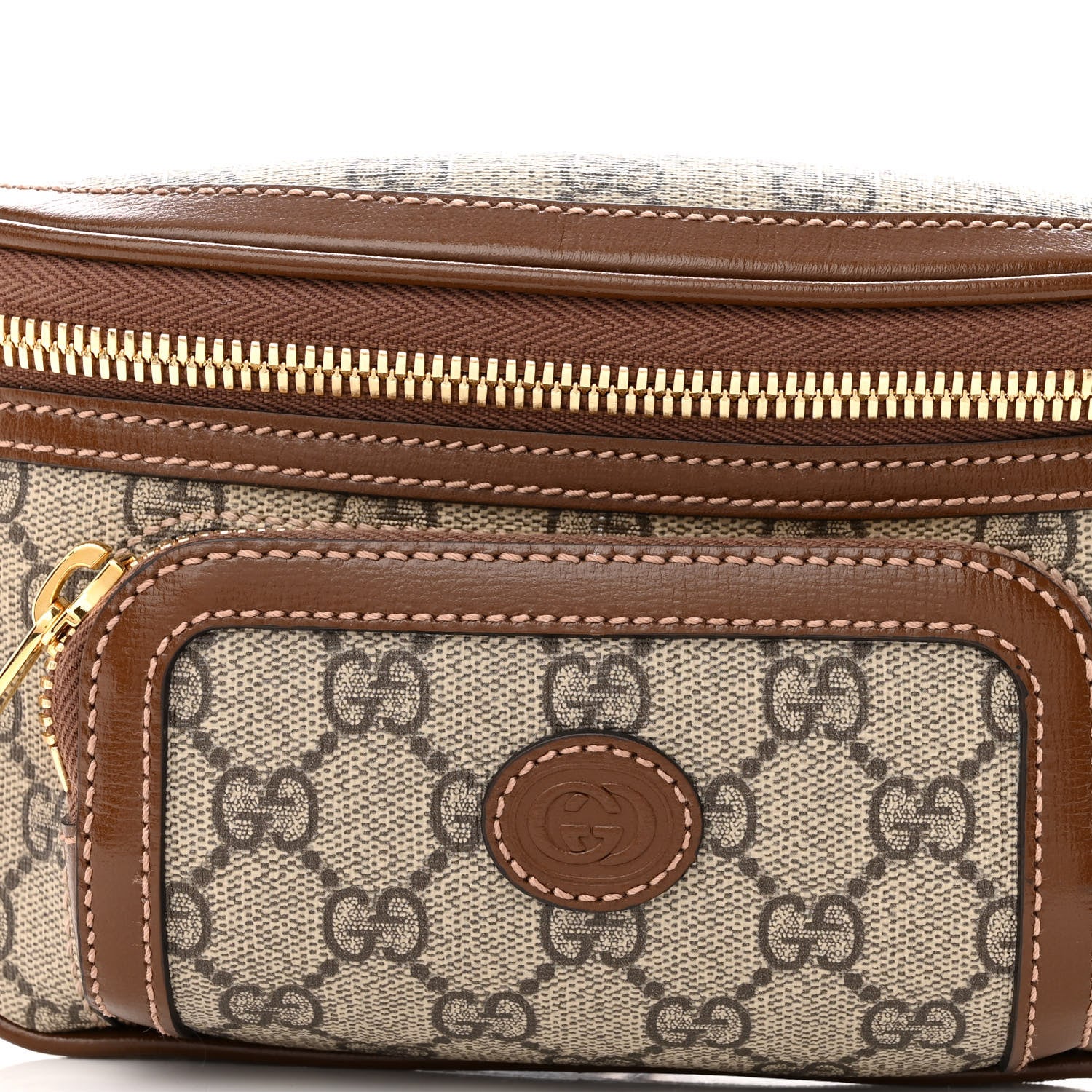Gucci GG Supreme Monogram Textured Calfskin Retro Interlocking G Belt Bag Beige Ebony Brown Sugar 7 of 9