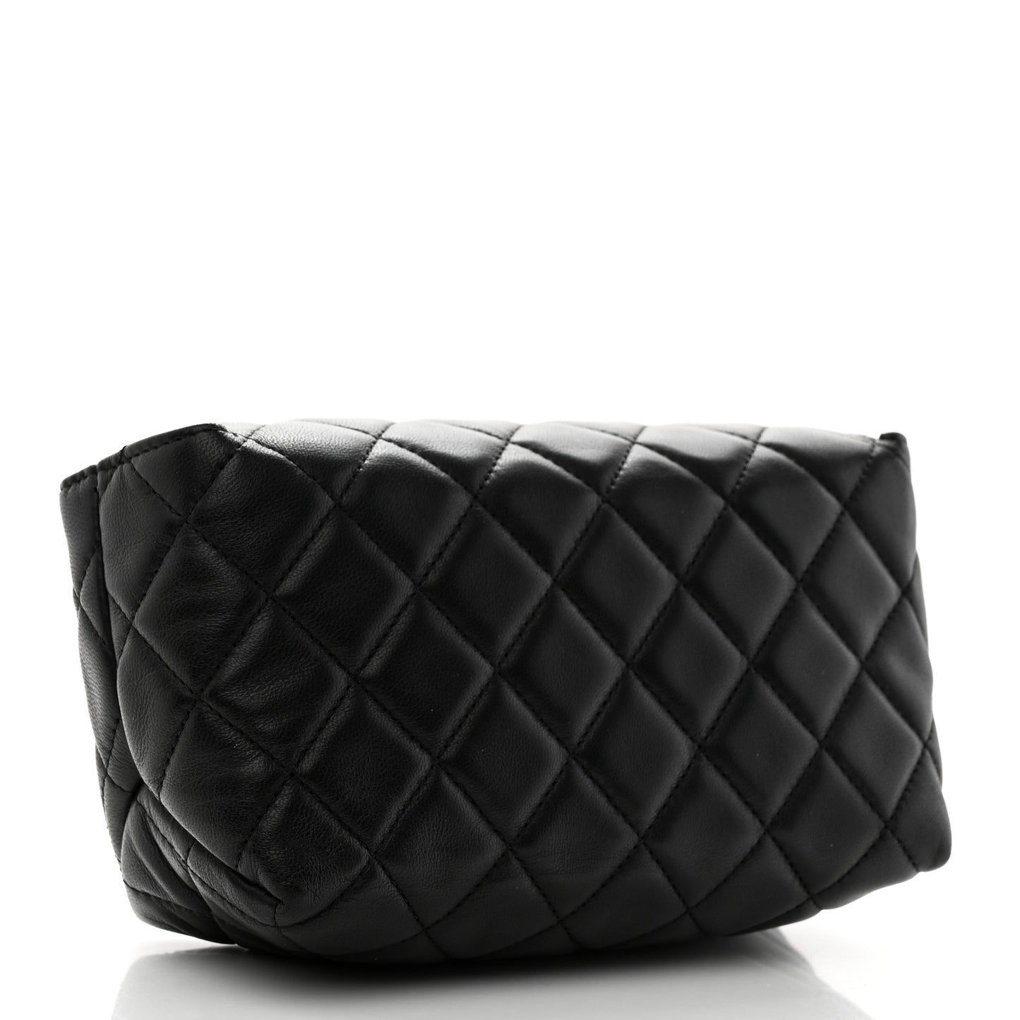Lambskin Quilted Flap Cosmetic Case Black