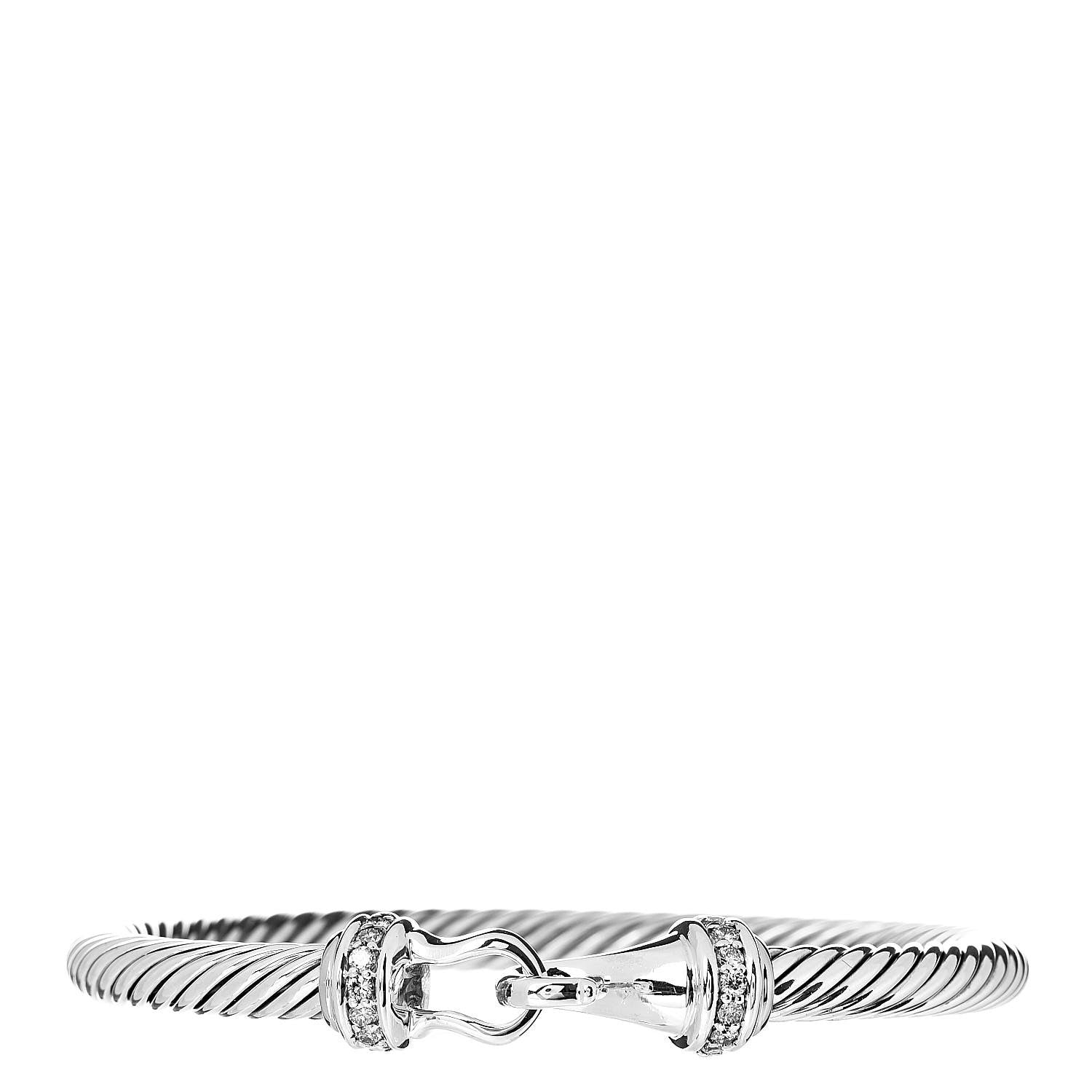 David Yurman Sterling Silver Diamond 5mm Cable Buckle Bracelet 1 of 4