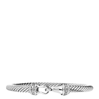 David Yurman Sterling Silver Diamond 5mm Cable Buckle Bracelet 1 of 4