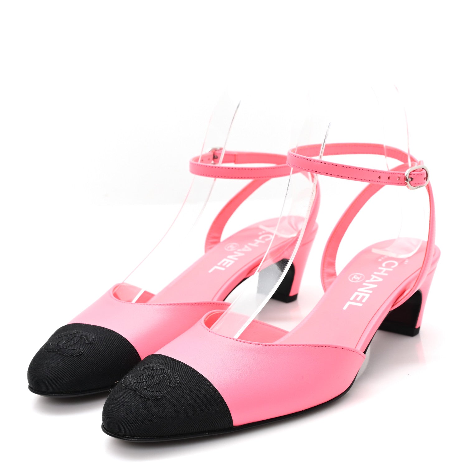 Chanel Lambskin Grosgrain Cap Toe CC Slingback Pumps 37 Coral Black 4 of 10