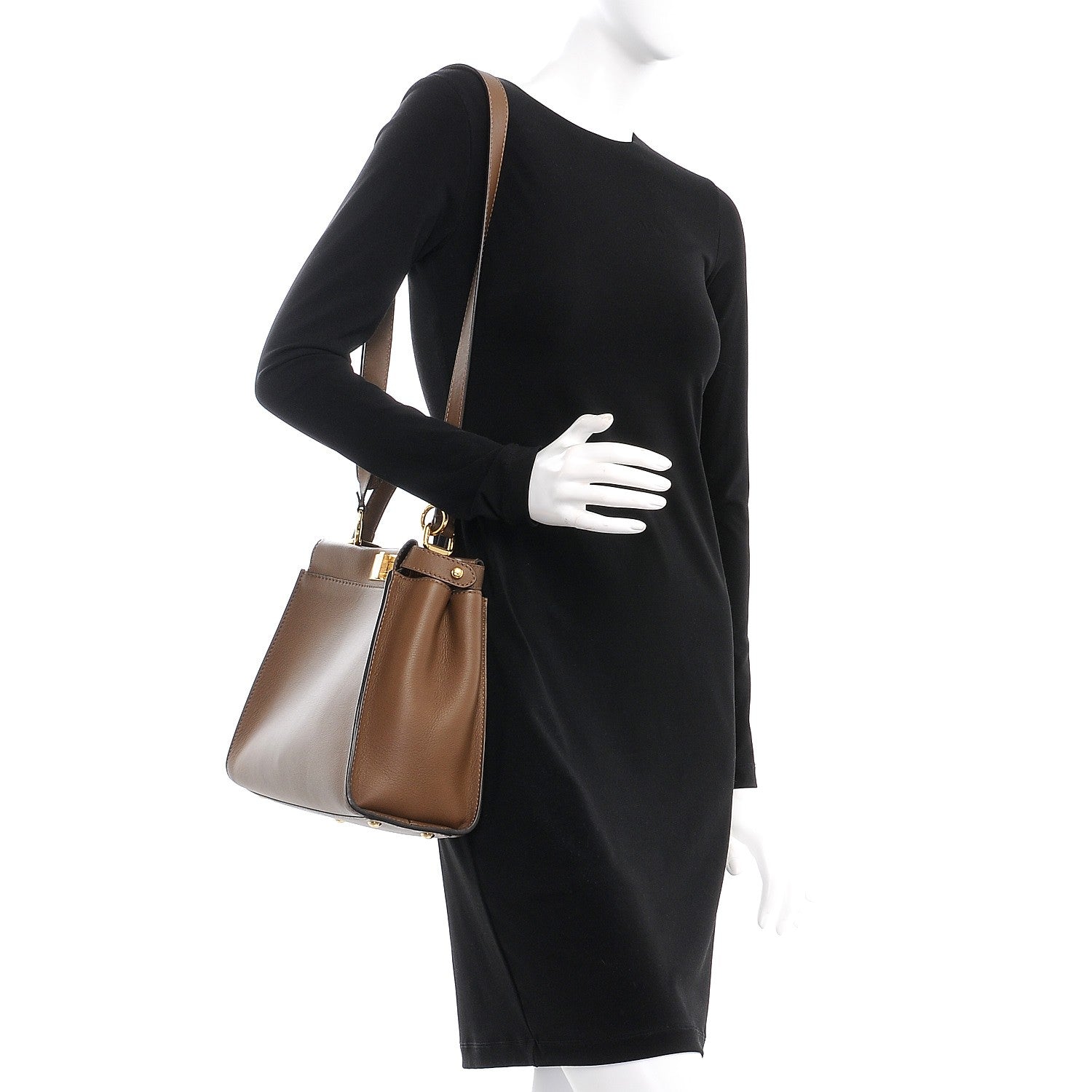 Fendi Vitello Seta Fabric Jacquard Pequin Medium Peekaboo Iconic Satchel Foresta Tobacco 2 of 9