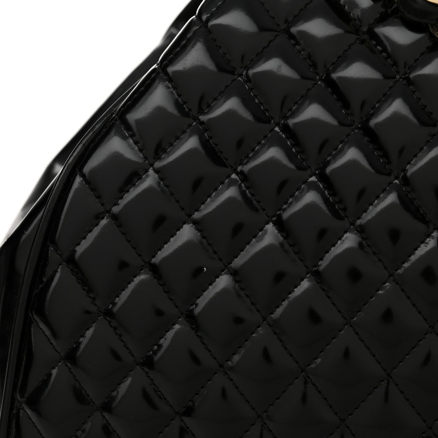 Glazed Calfskin Quilted Mademoiselle Large Frame Bag Black