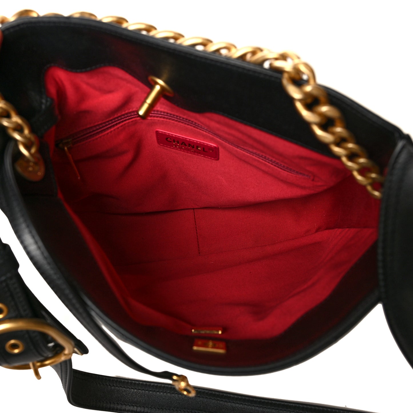 Lambskin Quilted Large CC Chain Hobo Black