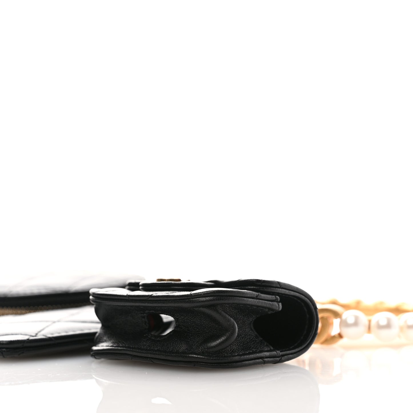 Pearl Lambskin Pearl Crown CC Wristlet Multi Pouches Black
