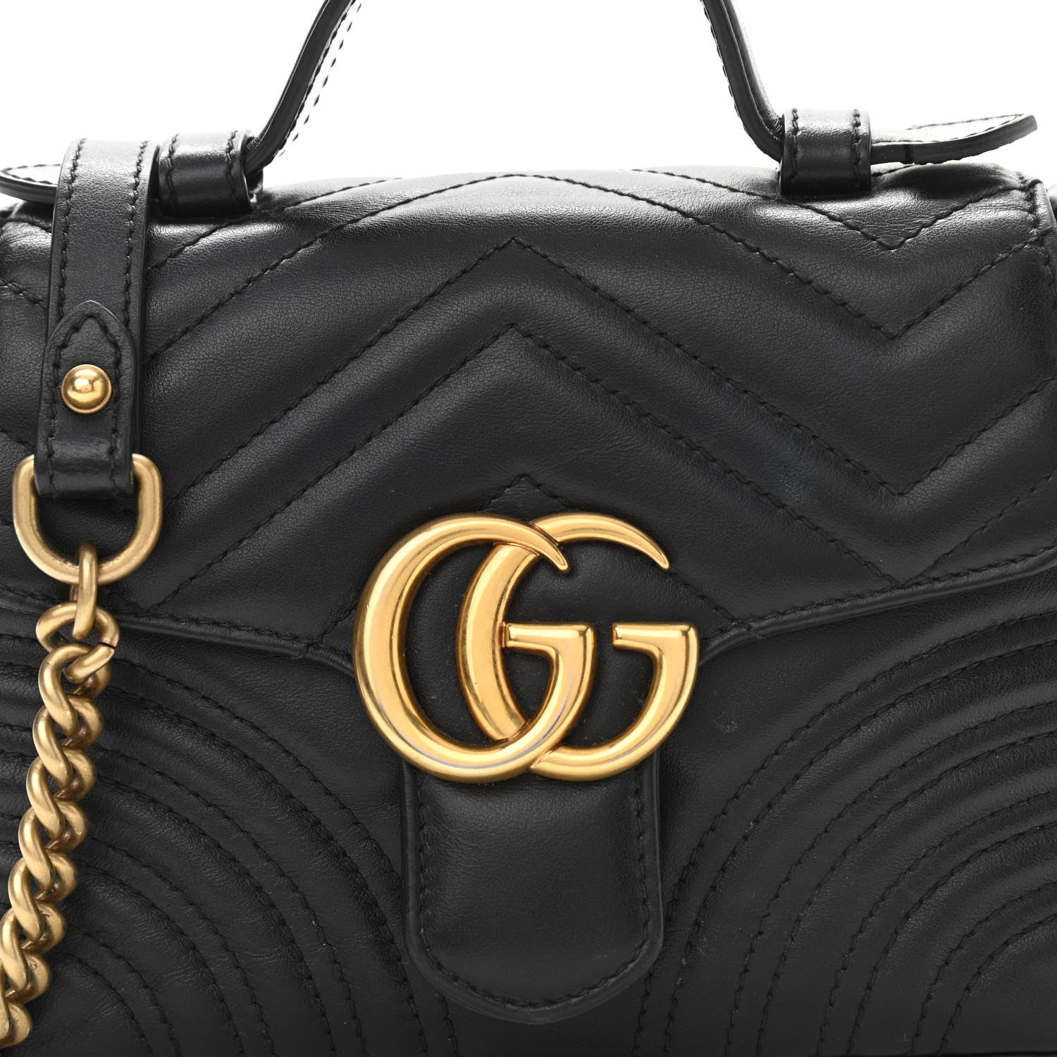 Gucci Calfskin Matelasse Mini GG Marmont Top Handle Shoulder Bag Black 8 of 11