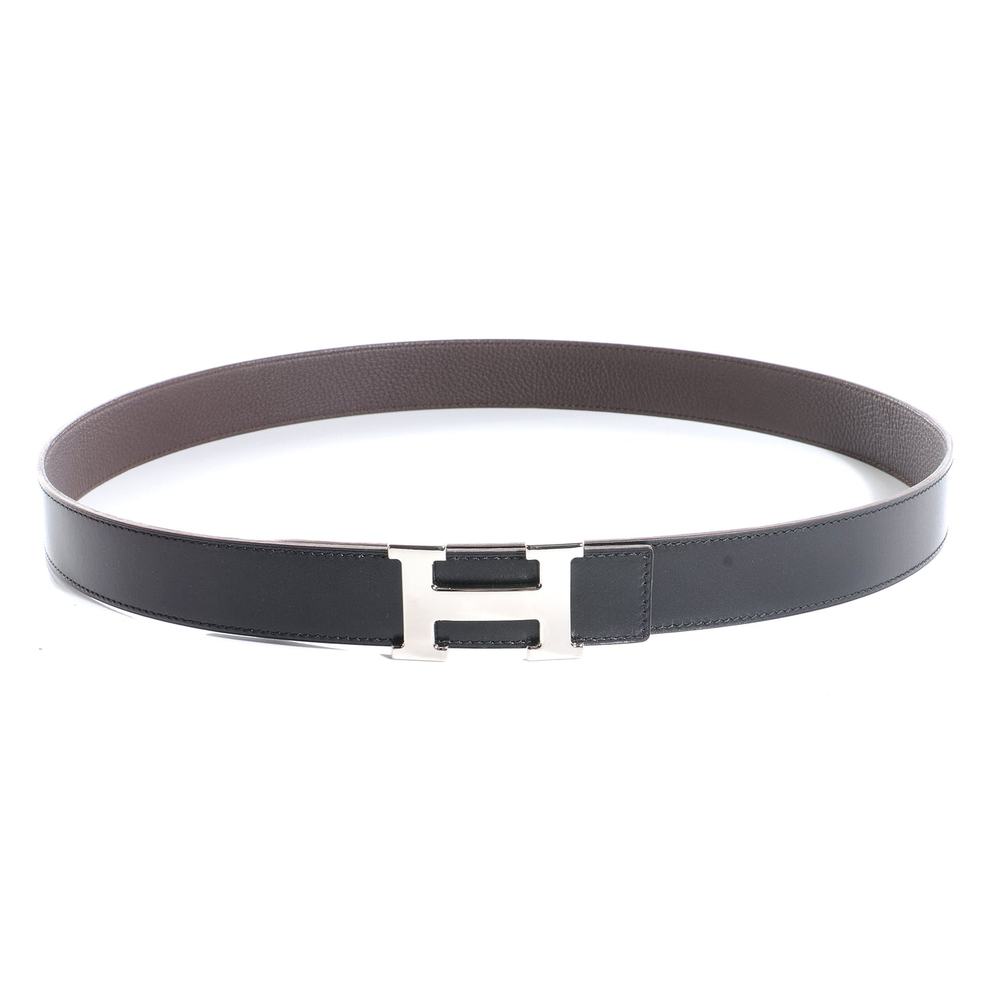 Box Clemence Reversible Constance 32mm H Belt Strap 100 Cafe Black