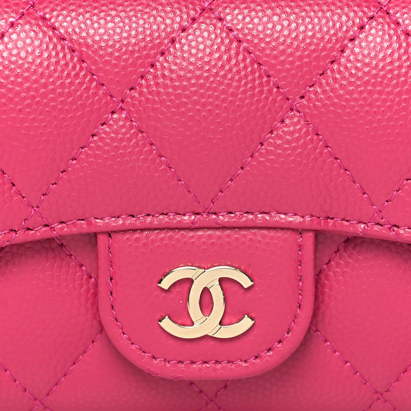Caviar Quilted Flap Card Holder Wallet Pink