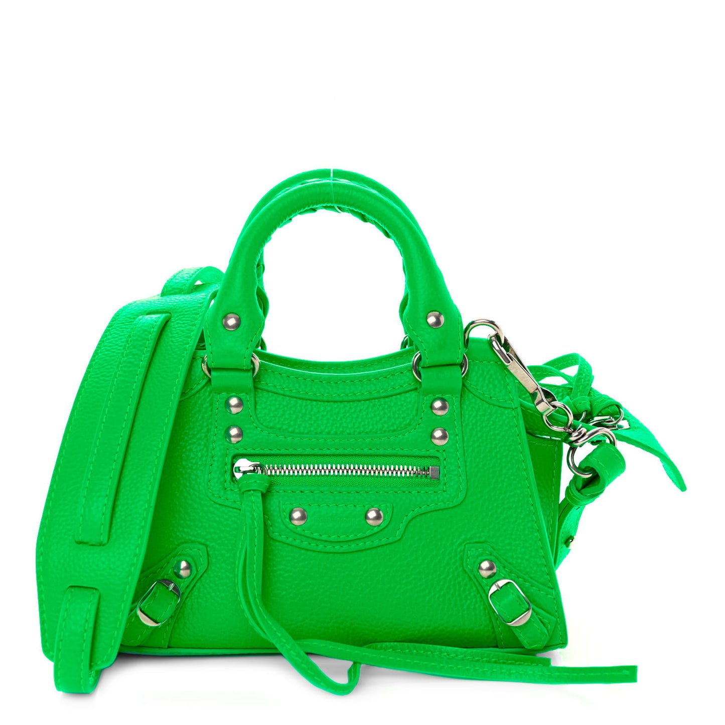 Grained Calfskin Neo Classic Silver Hardware Nano City Crossbody Fluo Green