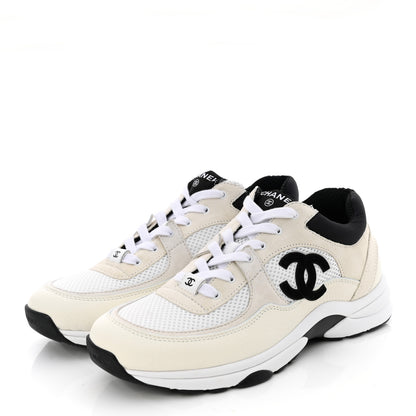 Chanel Mesh Suede Calfskin Grained Calfskin Womens CC Sneakers 40.5 White Black 3 of 10