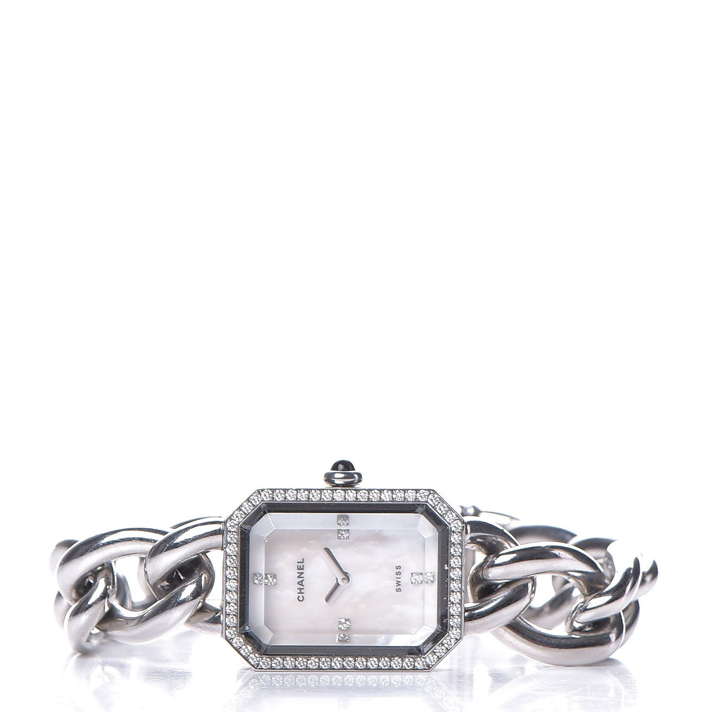 Stainless Steel Diamond Bezel Mother of Pearl 16mm Chain Premiere Quartz Watch S