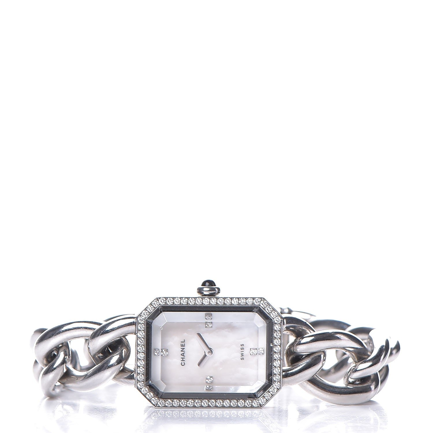 Chanel Stainless Steel Diamond Bezel Mother of Pearl 16mm Chain Premiere Quartz Watch S 3 of 6