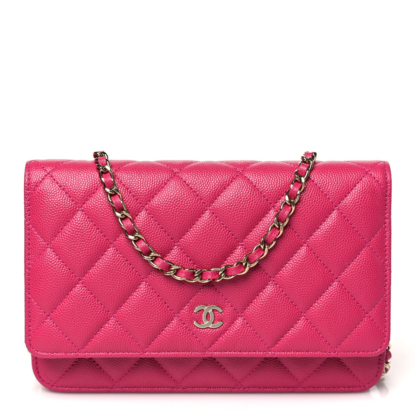 Caviar Quilted Wallet on Chain WOC Fuchsia
