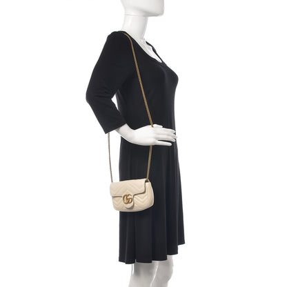 Gucci Calfskin Matelasse Super Mini GG Marmont Shoulder Bag White 2 of 9