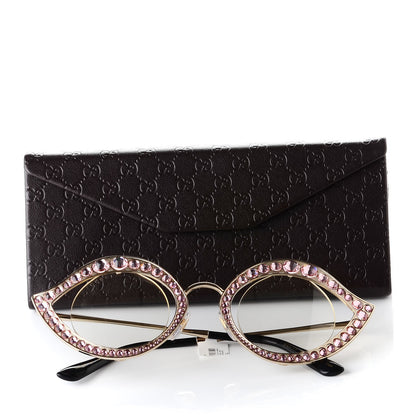 Gucci Metal Crystal Cat Eye Sunglasses GG0046S Pink 8 of 8