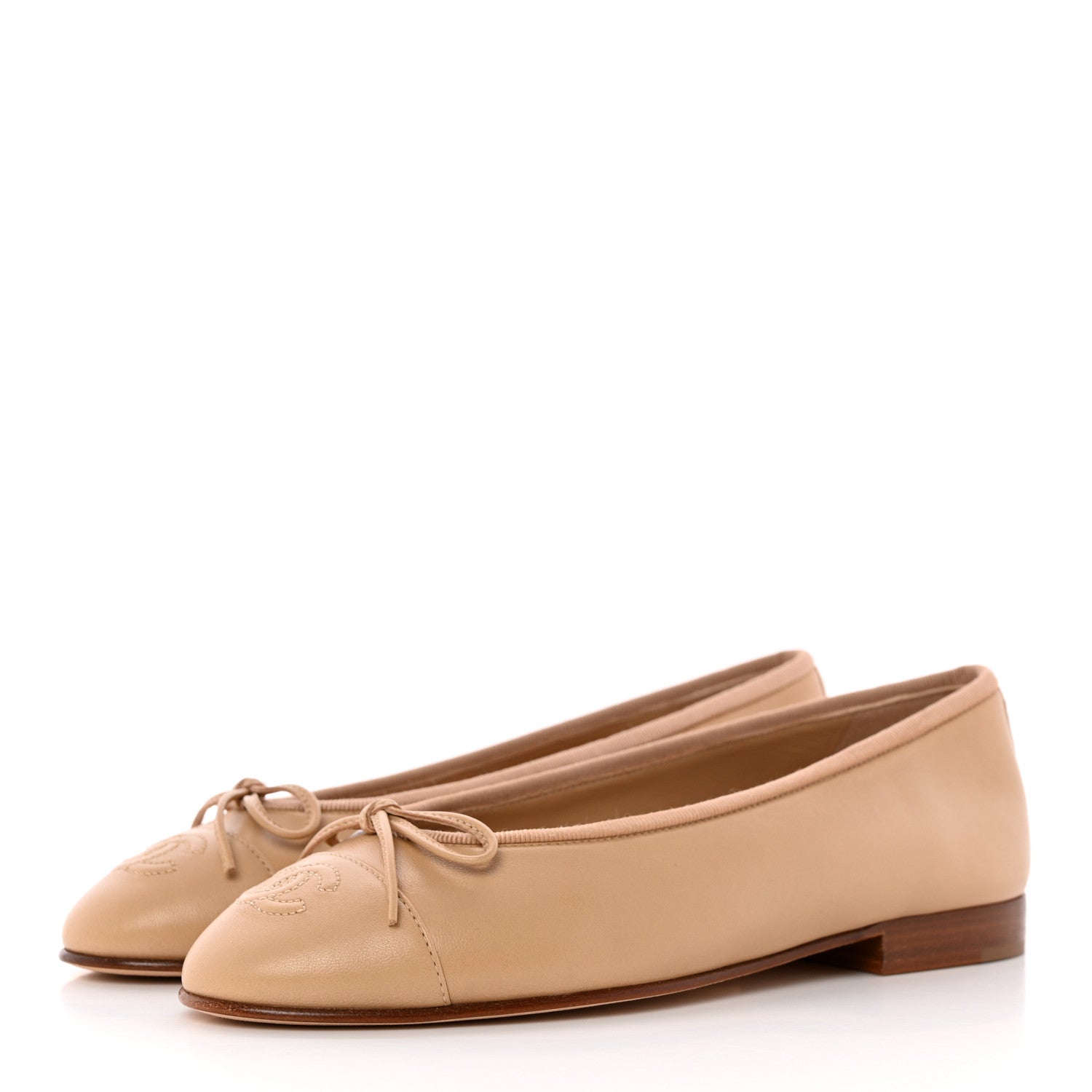 Chanel Lambskin Cap Toe CC Ballerina Flats 35 Beige 3 of 12