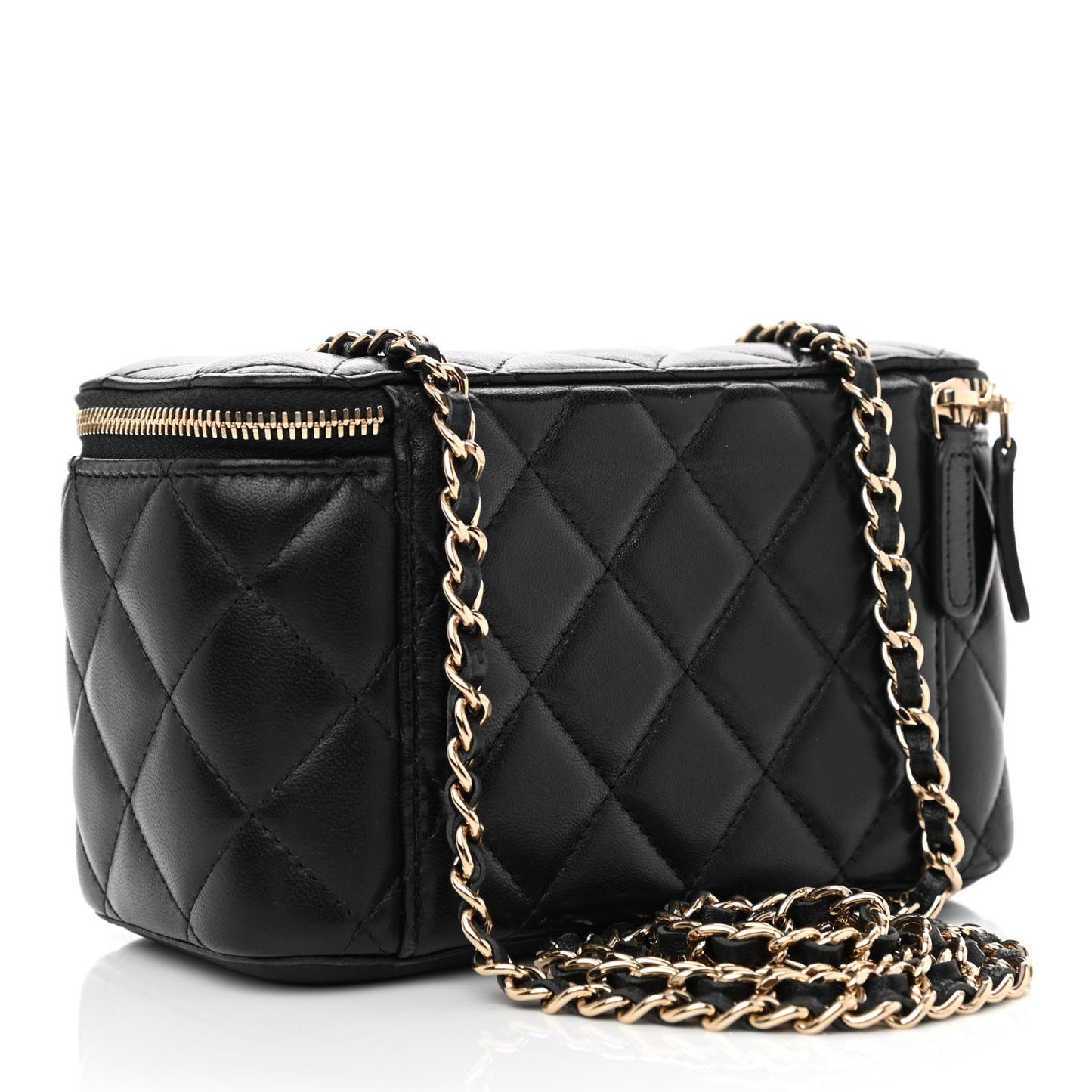 Lambskin Quilted Small Vanity Case With Chain Black