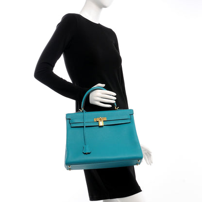 Hermes Taurillon Clemence Kelly Retourne 35 Bleu Paon 2 of 32