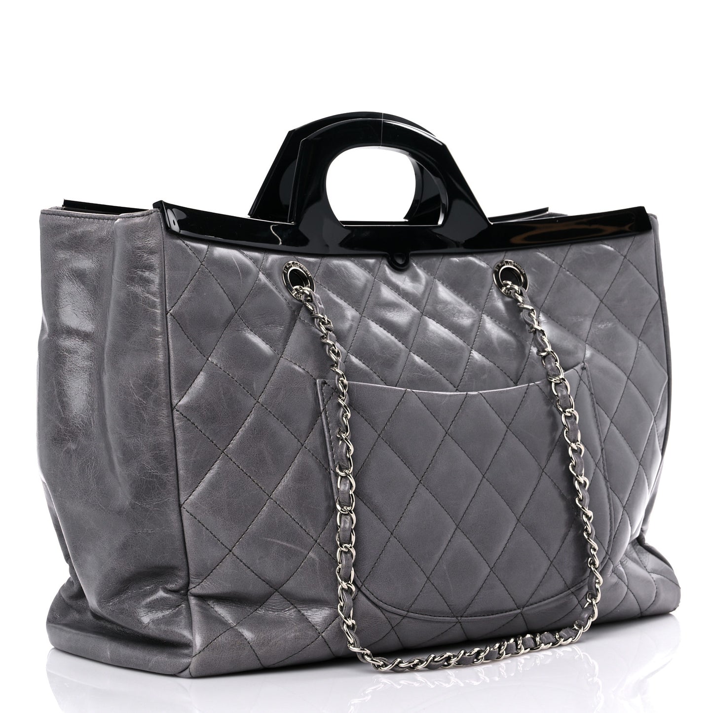 Glazed Calfskin Quilted Large CC Delivery Tote Grey