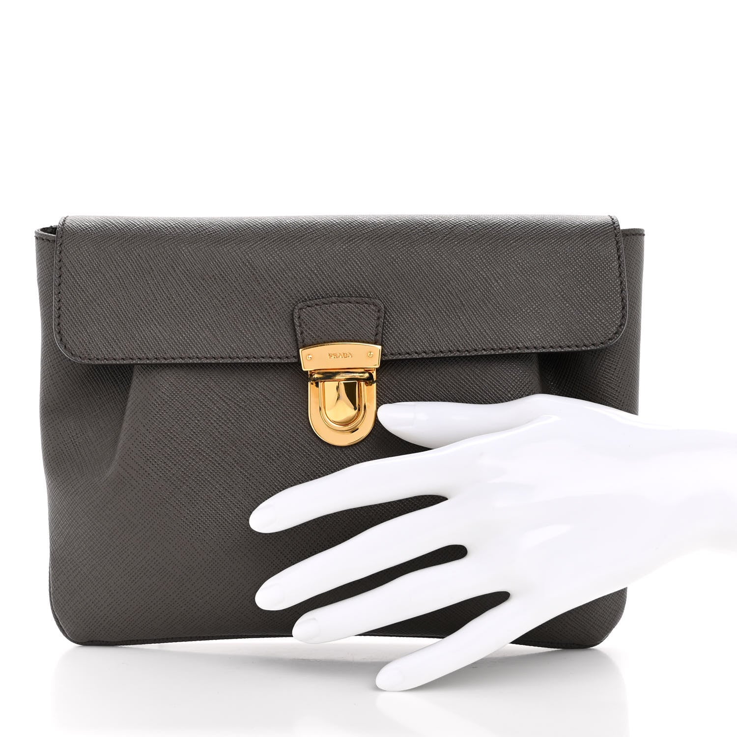 Prada Saffiano Clutch Pouch Grey 2 of 14