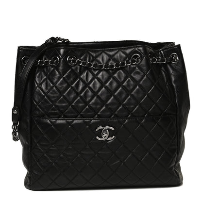 Chanel Lambskin Quilted Large Drawstring Bag Black 1 of 10