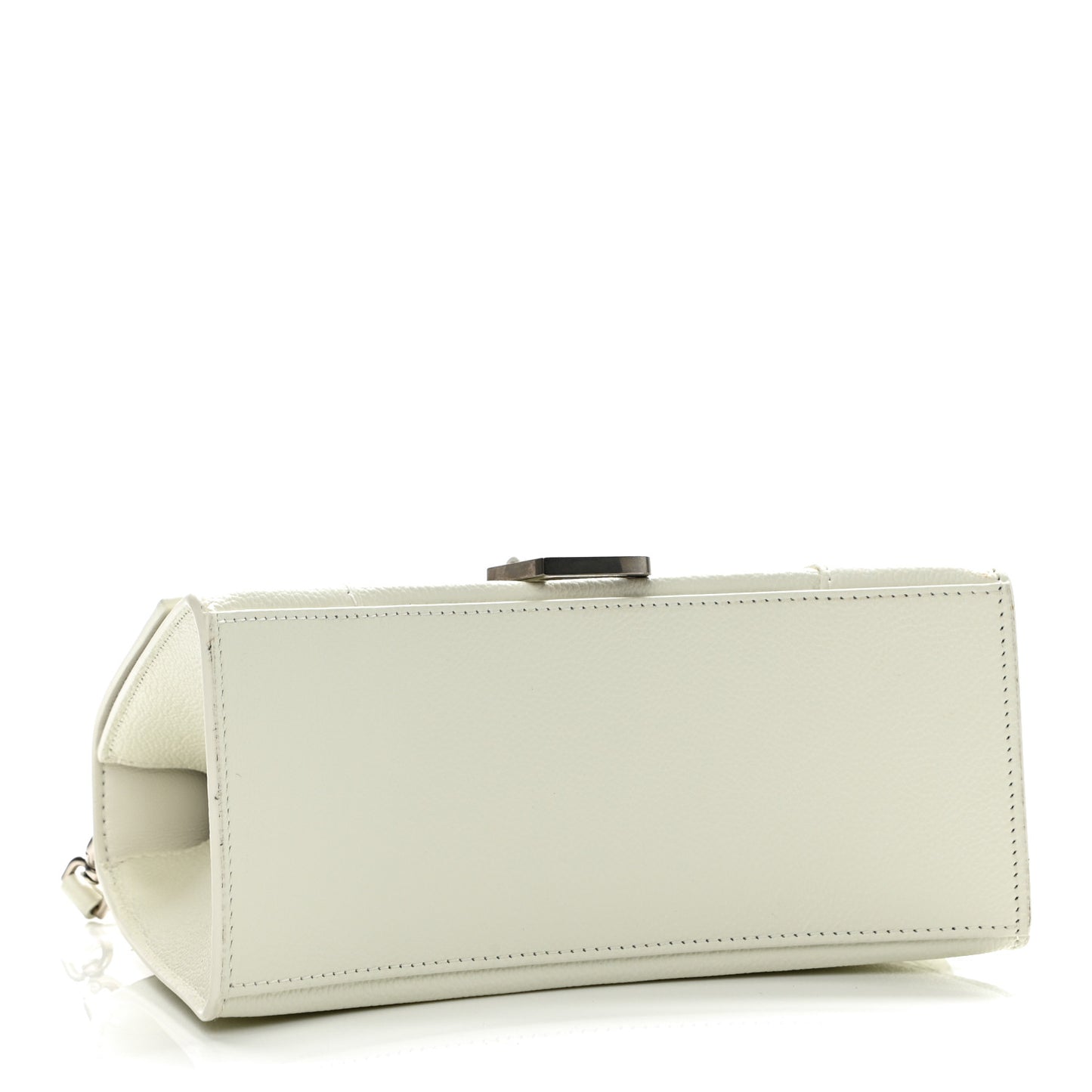 Grained Calfskin Small Hourglass Top Handle Bag White