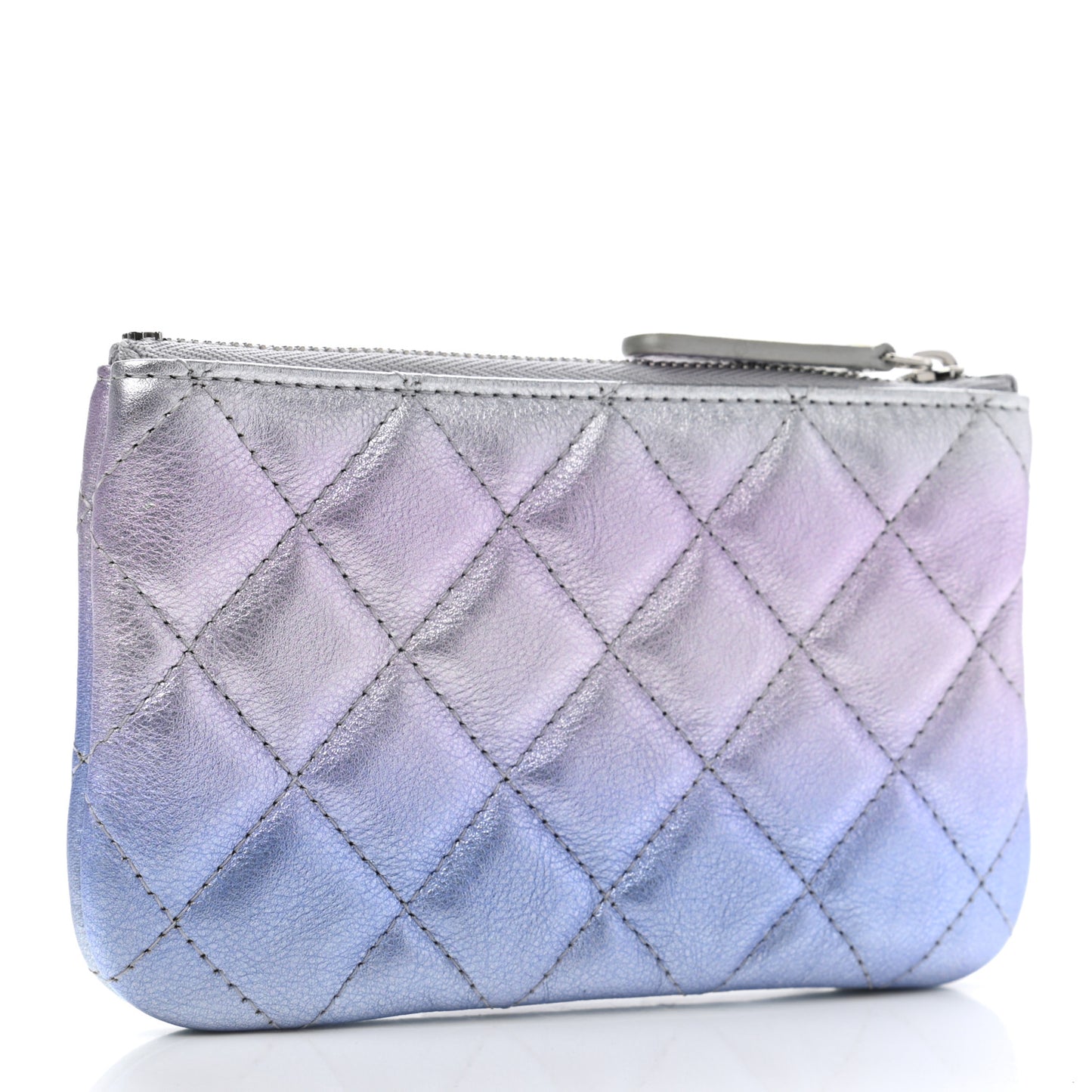 Gradient Metallic Calfskin Quilted Small Cosmetic Pouch Silver Blue Yellow Purple