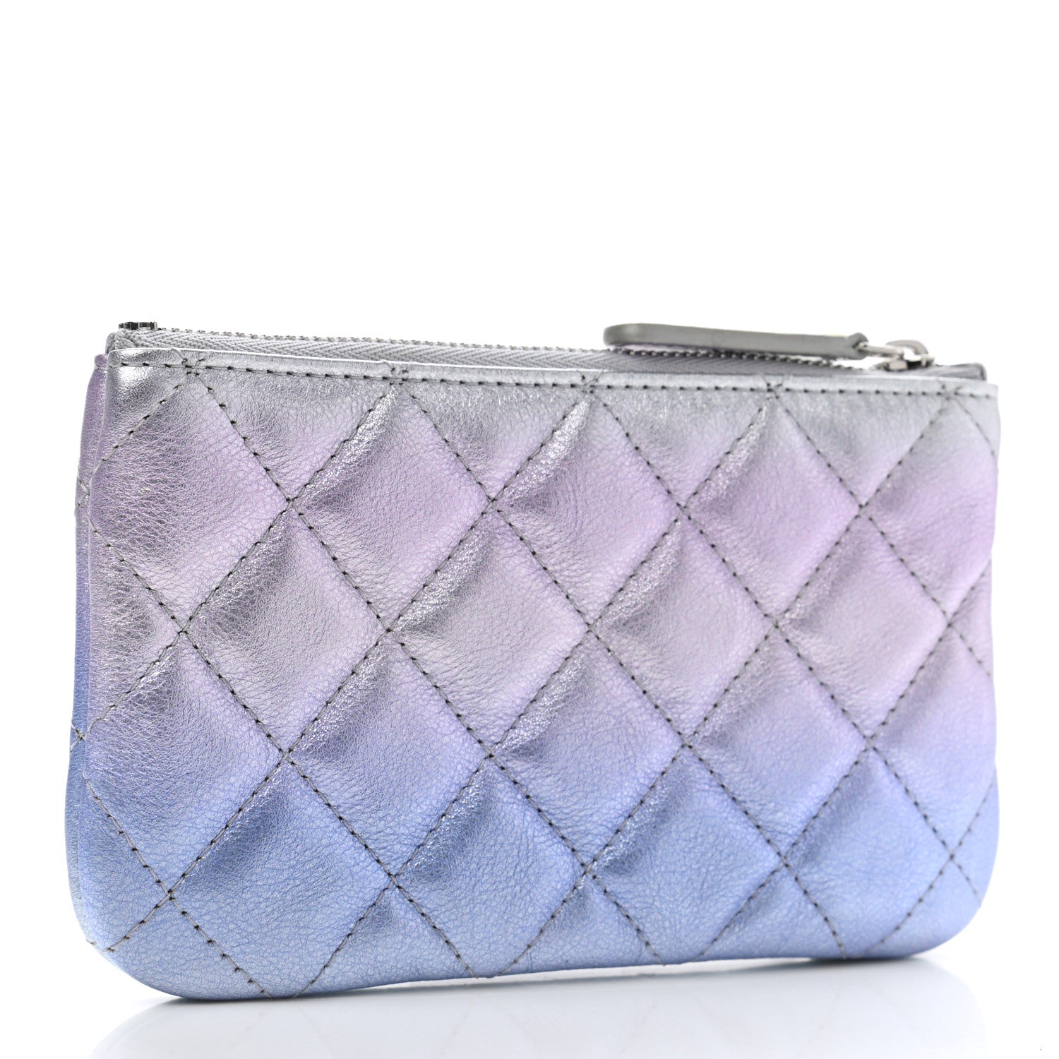Chanel Gradient Metallic Calfskin Quilted Small Cosmetic Pouch Silver Blue Yellow Purple 3 of 8